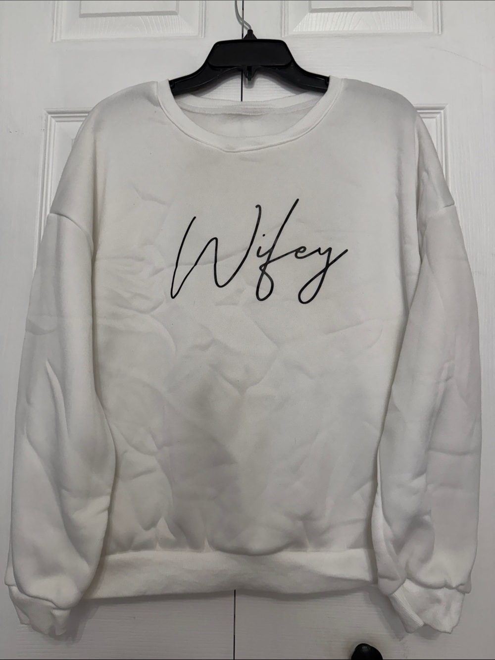 SHEIN Wifey Script Pullover Sweatshirt - White